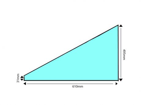 Tuindersglas driehoek 610 x 459 x 31 mm, dikte 3 mm